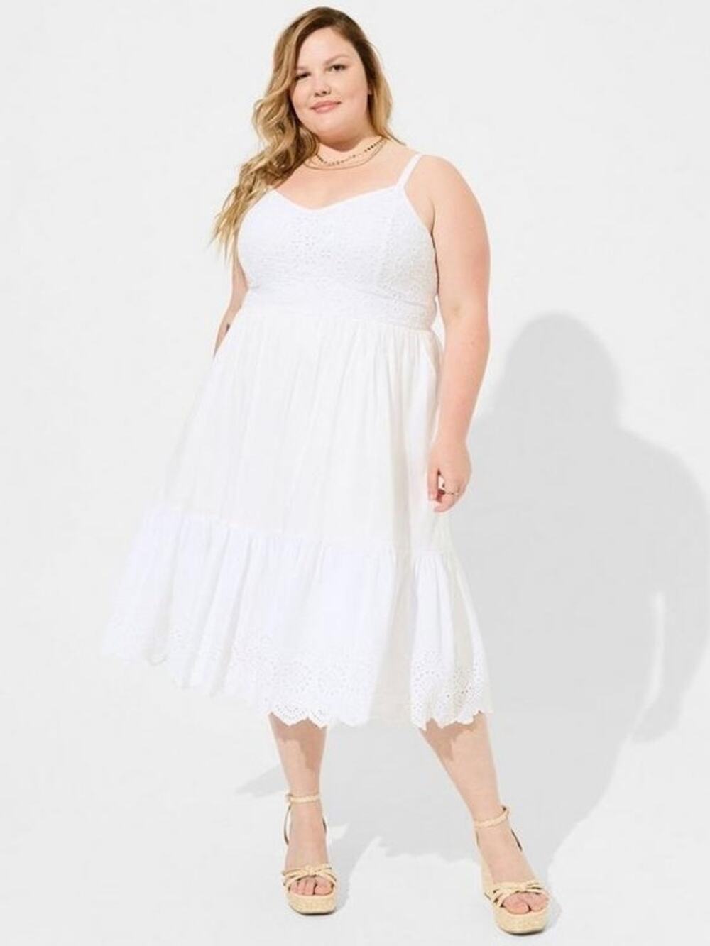Torrid Festi White Eyelet Gauze Cotton Button Front Midi Dress Sz.4 NWT